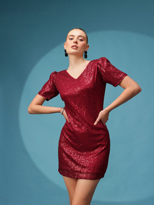 Roadster Women A-line Maroon Below Knee Dress