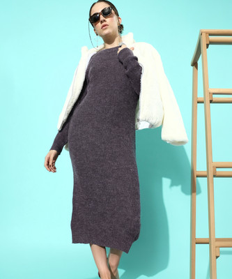all about you Women A-line Grey Midi/Calf Length Dress