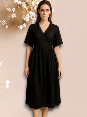 fashionstreet Women Gown Black Knee Length Dress