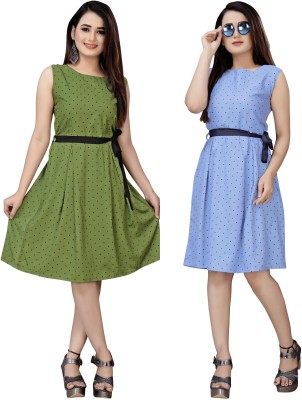 Modli 20 Fashion Women Fit and Flare Blue, Green Dress