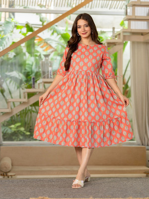 Twirl Tales Women A-line Orange Midi/Calf Length Dress