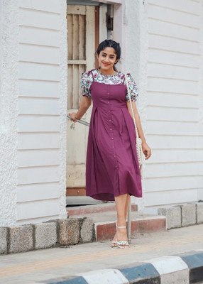 ETHNEECLOOK Women Fit and Flare Purple Midi/Calf Length Dress