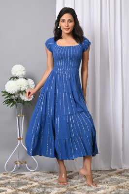 IQRAAR Women A-line Blue Dress