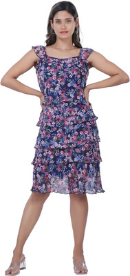 TSM Women Layered Purple Below Knee Dress