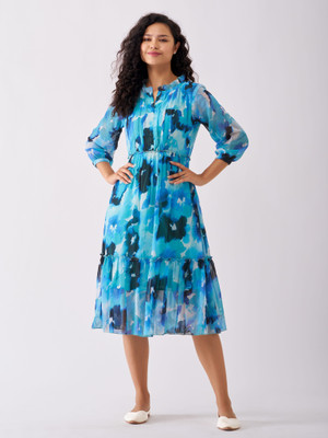 AASK Women Fit and Flare Multicolor Midi/Calf Length Dress