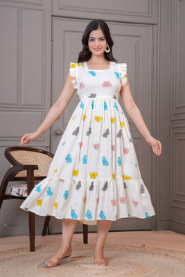 NAYU ENTERPRISES Anarkali Gown(White)