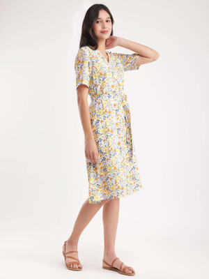 HouseOfCommon Women Fit and Flare Multicolor Midi/Calf Length Dress