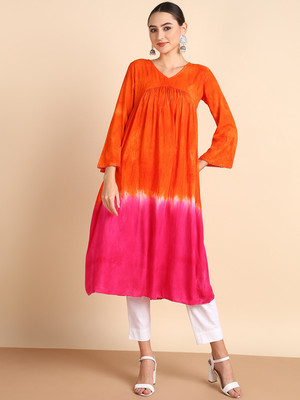 METRONAUT Women Fit and Flare Orange Midi/Calf Length Dress