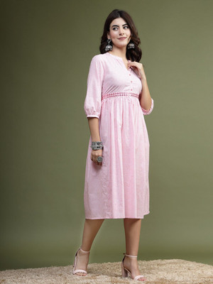 Sangria Women Ethnic Dress Pink Midi/Calf Length Dress