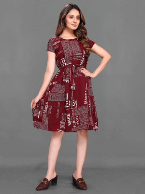 SITARAM FASHIION Women Fit and Flare Pink Knee Length Dress