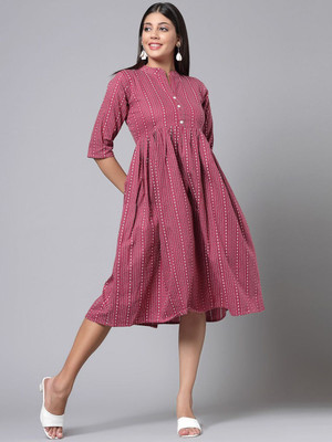 Moda Rapido Women Fit and Flare Red Midi/Calf Length Dress