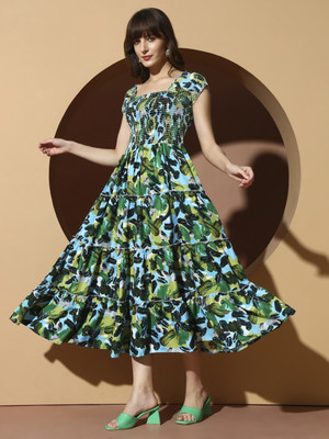 ZWERLON Women A-line Multicolor Midi/Calf Length Dress