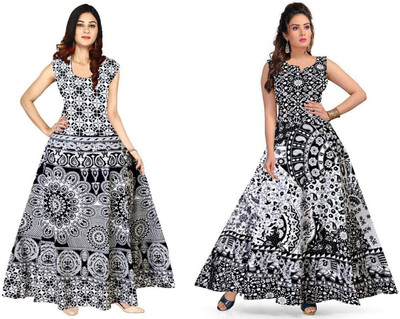 RADHA RANI COLLECTION Women A-line Black, White Maxi/Full Length Dress