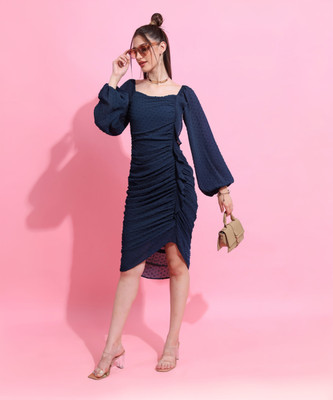 Tokyo Talkies Women Layered Dark Blue Knee Length Dress
