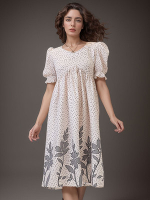 Dressberry Women Empire Waist White Knee Length Dress