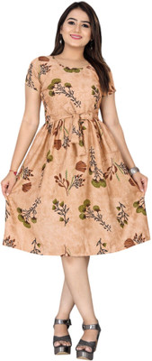 HOUSE OFF COMMON Women A-line Red Below Knee Dress