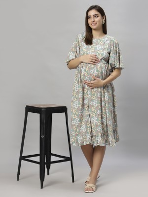 mamma's maternity Women Fit and Flare Light Green Dress