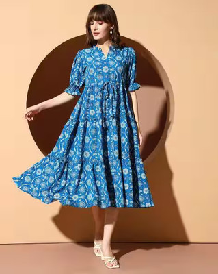 woclo enterprise Women A-line Multicolor Midi/Calf Length Dress