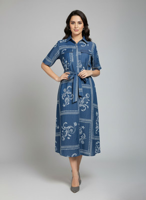 Sylora Women A-line Grey Below Knee Dress