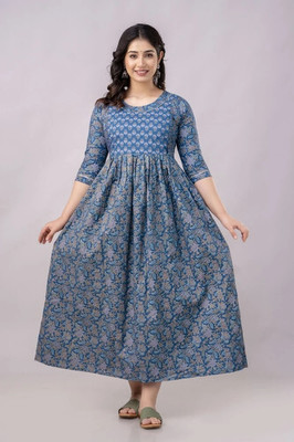 HouseOfCommon Women Fit and Flare Multicolor Midi/Calf Length Dress