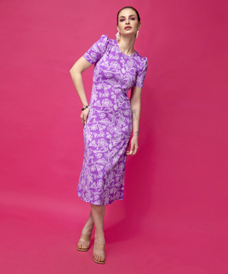 METRONAUT Women Bodycon Purple Midi/Calf Length Dress