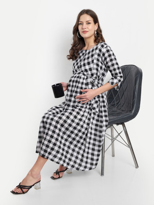 mamma's maternity Women Fit and Flare White Below Knee Dress
