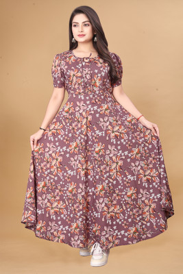 BENIXA TEXTILE Women Fit and Flare Multicolor Maxi/Full Length Dress