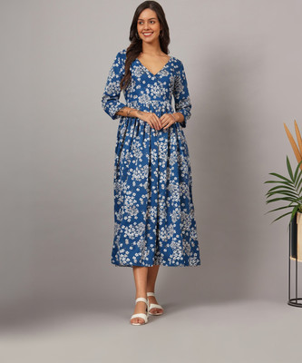 Dhakre fashion Women A-line Light Blue Midi/Calf Length Dress