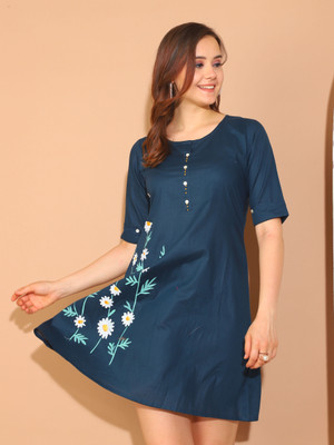 Rajnandini Women A-line Blue Above Knee/Mid Thigh Length Dress
