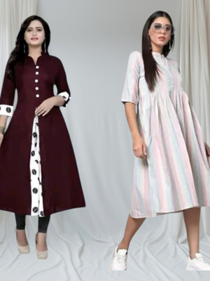 Texpa Pl Women Printed Straight Kurta(Red, White)