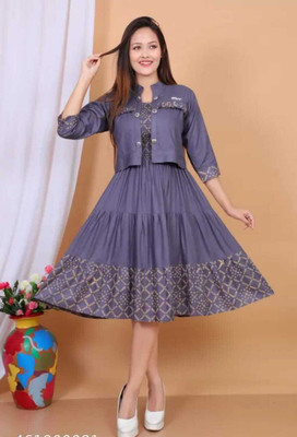 LAMIYA DRESSES Women A-line Grey Above Knee/Mid Thigh Length Dress
