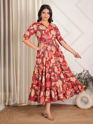 FabFinds Women A-line Maroon Maxi/Full Length Dress