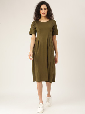 BRINNS Women A-line Green Midi/Calf Length Dress