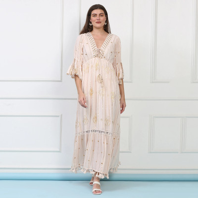 Majestic By Baani Women Maxi Beige Full Length Dress