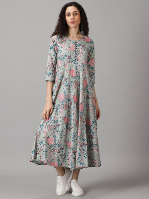 ANOUK Women Ethnic Dress Blue Midi/Calf Length Dress