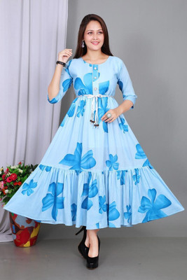 ITC FASHION Women A-line Blue Maxi/Full Length Dress