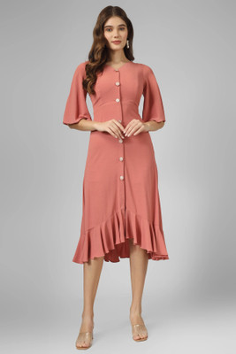 Wownoon Women A-line Beige Midi/Calf Length Dress