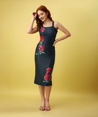 Attire Empire Women Bodycon Dark Blue Midi/Calf Length Dress