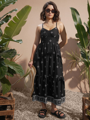 Vishudh Women Fit and Flare Black Midi/Calf Length Dress