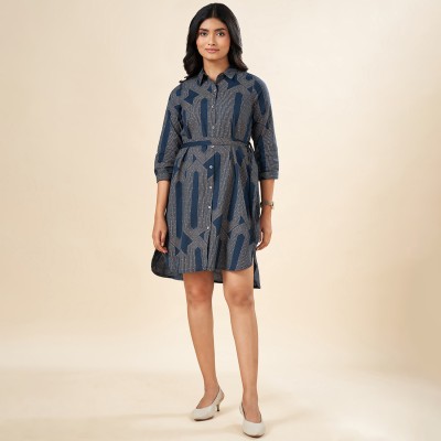 Akkriti by Pantaloons Women Shirt Dark Blue, Beige Dress