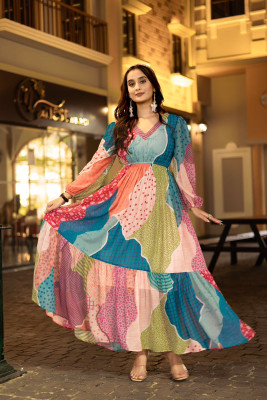 OVAZY Women A-line Multicolor Maxi/Full Length Dress