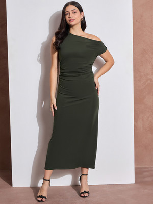 DRAPE AND DAZZLE Women Bodycon Light Green Below Knee Dress