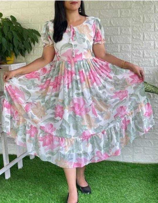 simran collections Women Fit and Flare Multicolor Midi/Calf Length Dress
