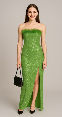 Bhuvi styles Women Fit and Flare Light Green Maxi/Full Length Dress
