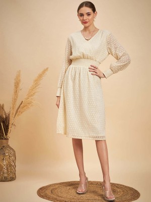 MINT STREET Women Fit and Flare Beige Dress