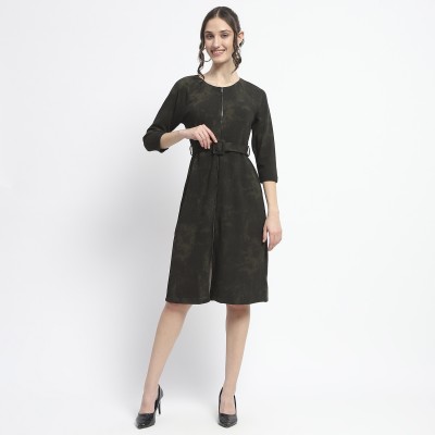 MADAME Women A-line Green Dress