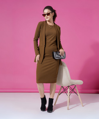 Selvia Women Bodycon Brown Knee Length Dress