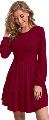 HEER FASHION Women Fit and Flare Maroon Dress