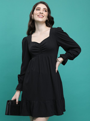 Tokyo Talkies Women Fit and Flare Black Above Knee/Mid Thigh Length Dress
