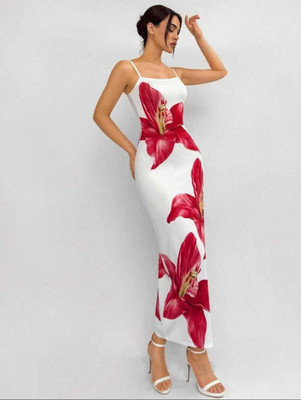 KAIZONE Women Bodycon White Knee Length Dress